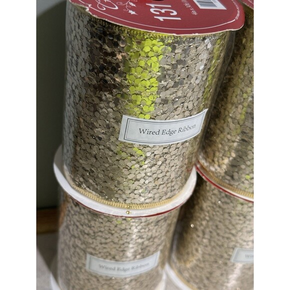 New Chunky Glitter 4in X 30 Ft Total 120 Ft Wired Edge Mesh Ribbon Lot Of 4 - Picture 5 of 6